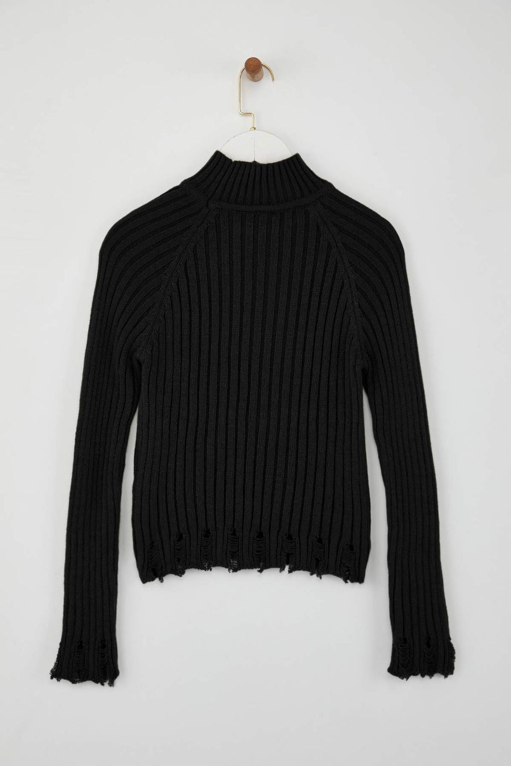 Siyah K?sa/Crop Etek Ucu Ak?tma Detayl? Triko Kazak TWOAW26KZ00102