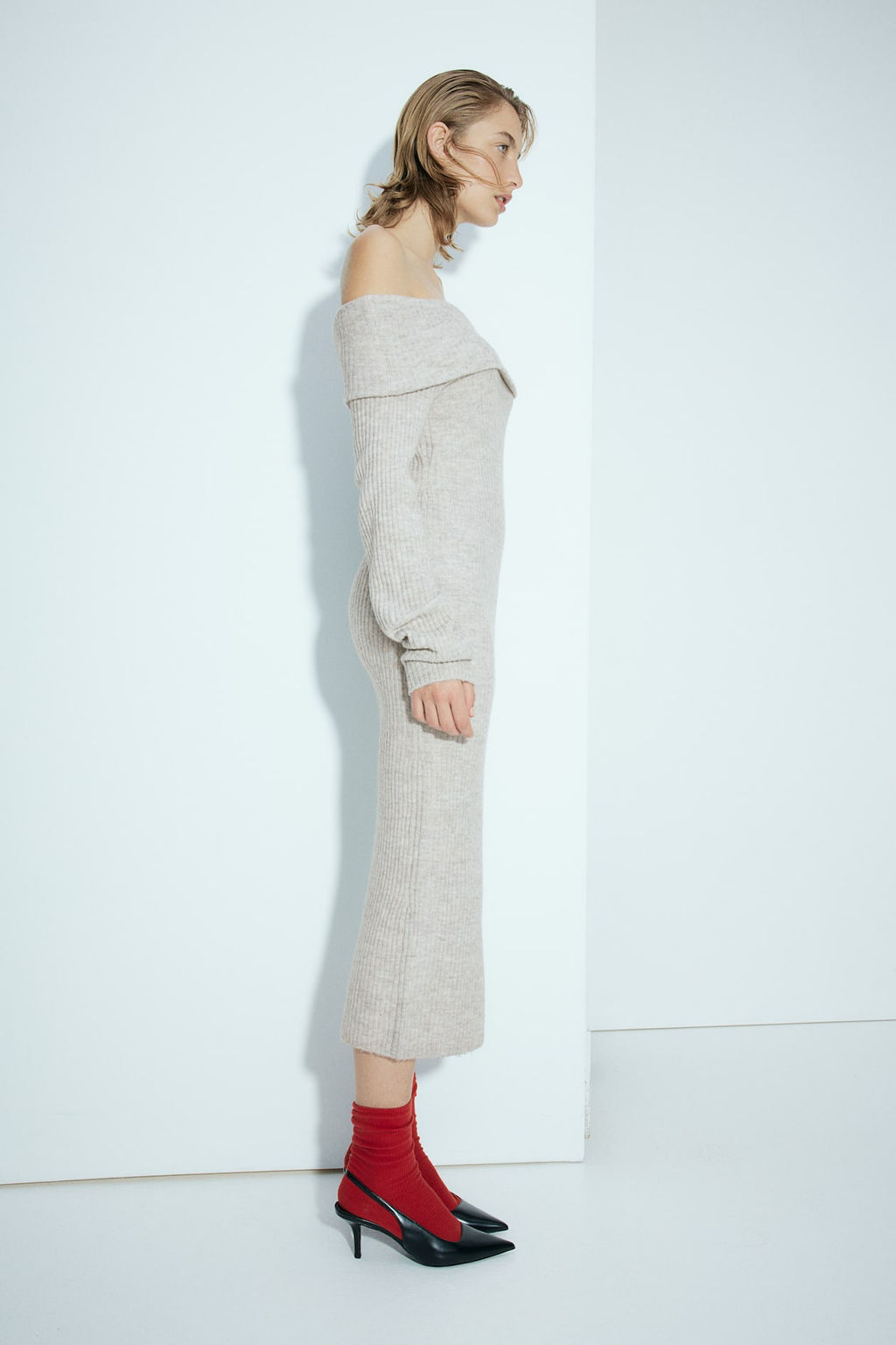 Vestido off-the-shoulder en punto de canale - H&m фото 4