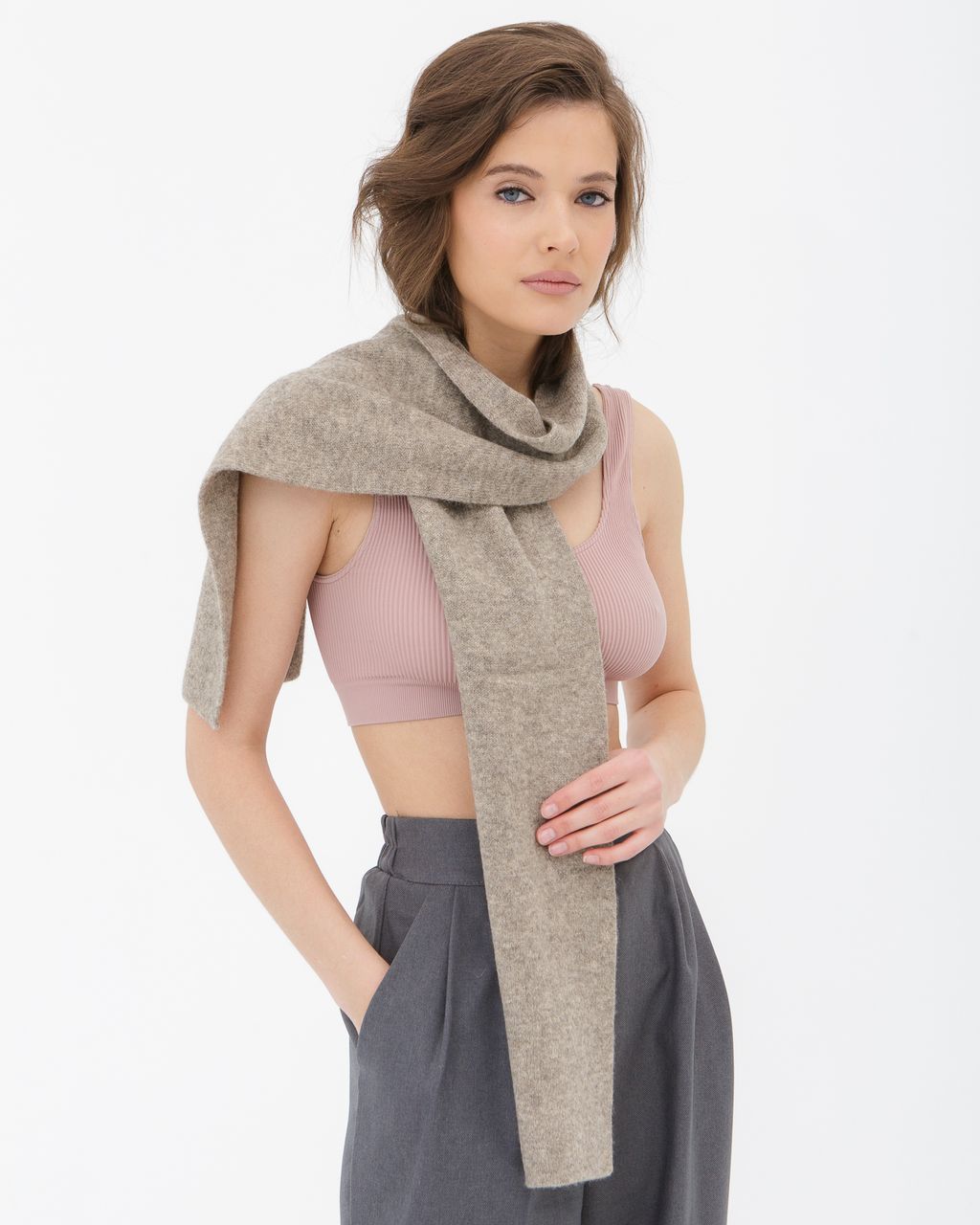 Шарф из пуха яка 03034 серый