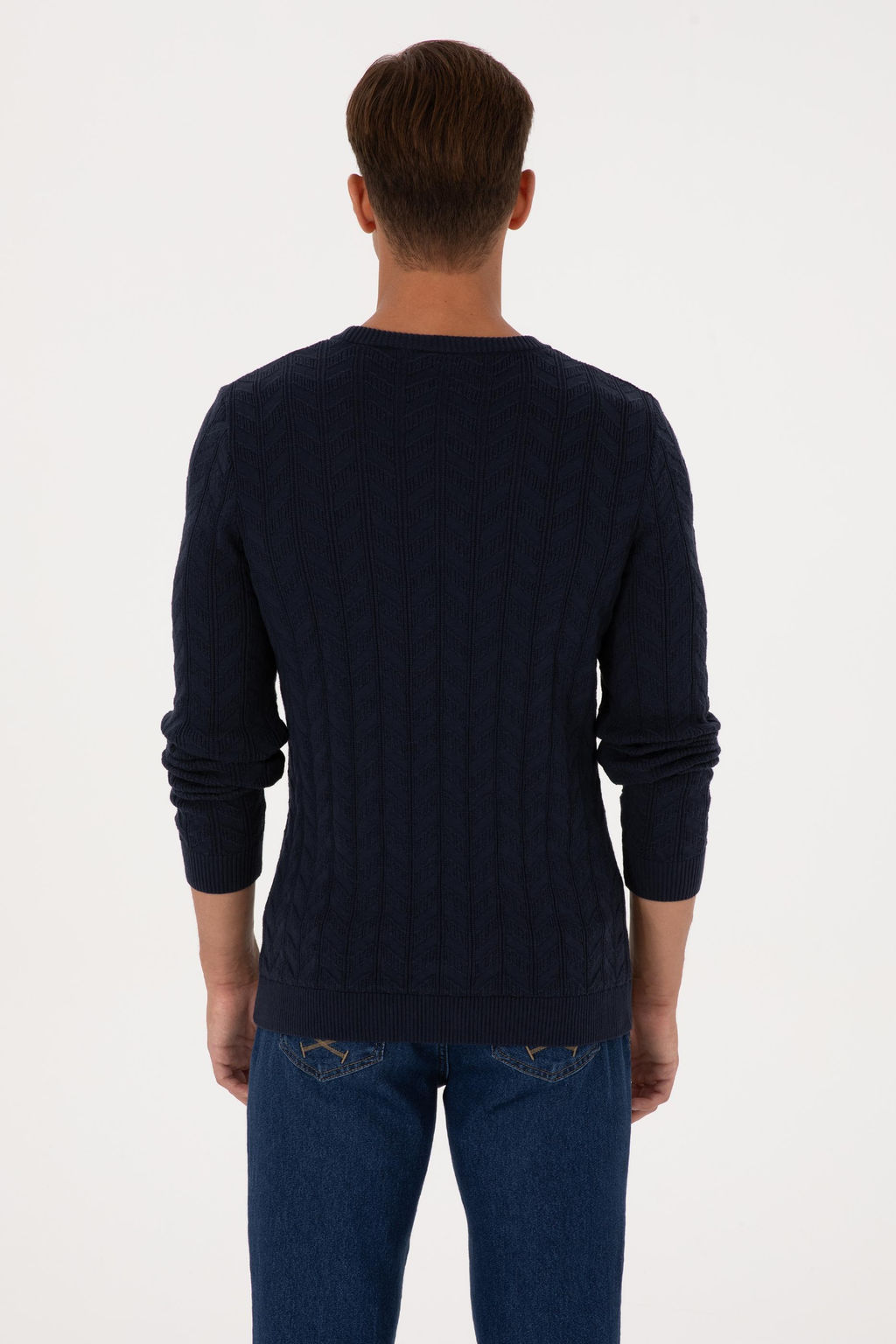 Erkek Slim Fit Bisiklet Yaka Desenli Lacivert Kazak - U.s. polo assn фото 5