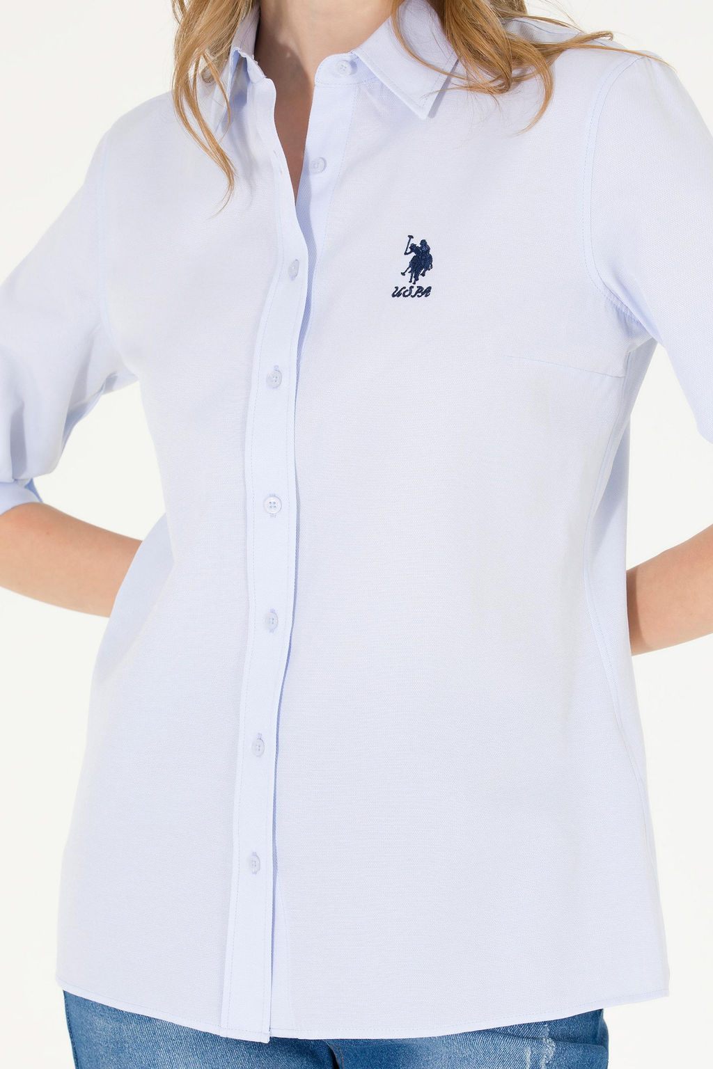 Женская голубая базовая рубашка с длинным рукавом - U.s. polo assn фото 20