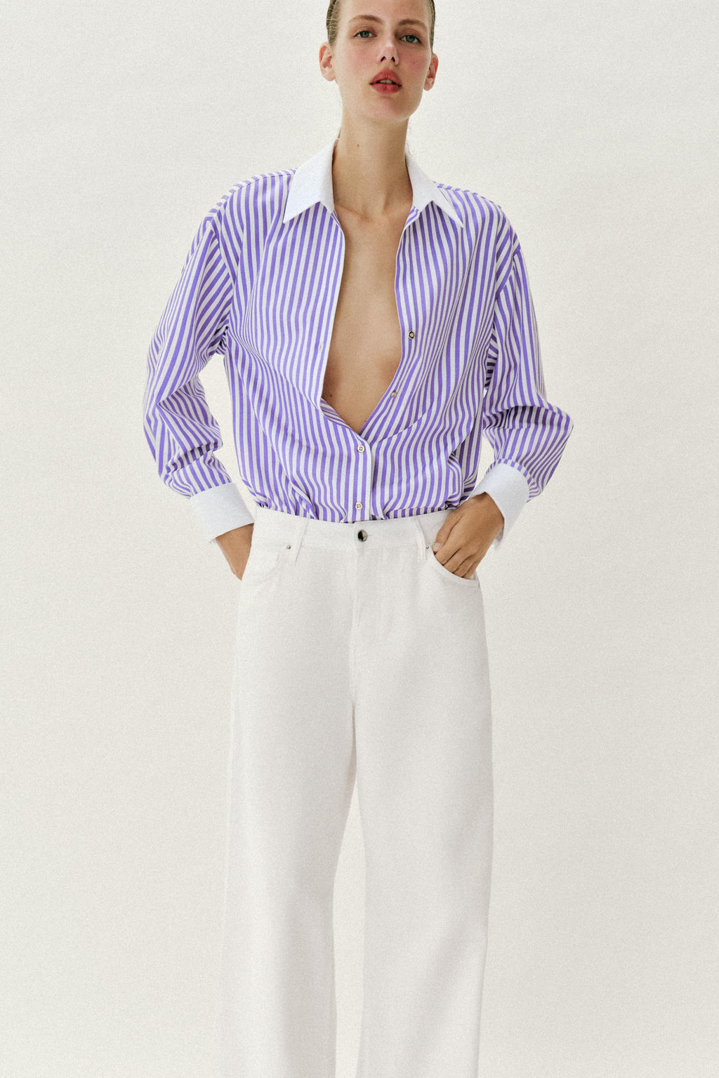 CAMISA POPEL?N RAYAS / Lila / Blanco - Zara фото 2