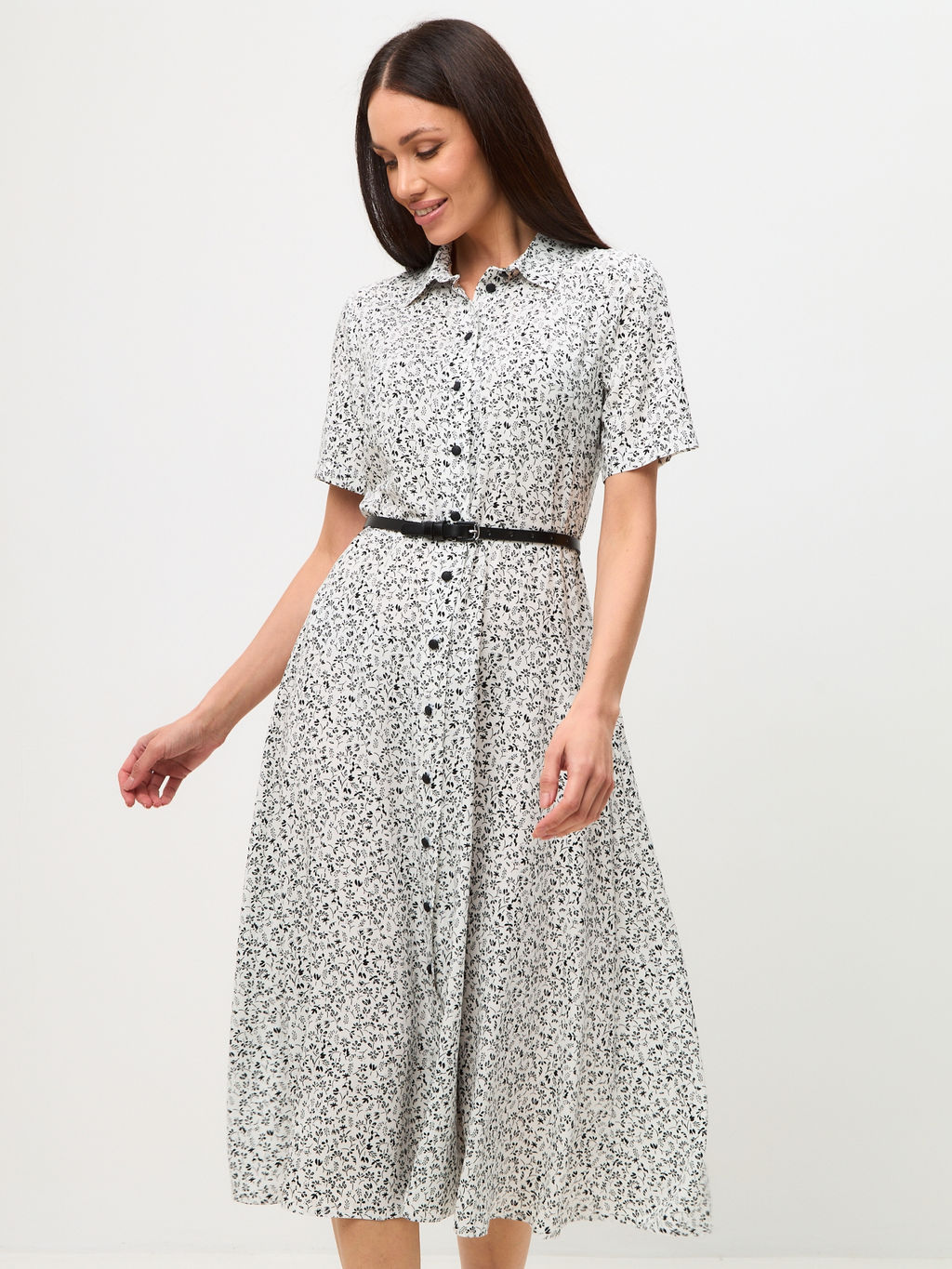 Платье-халат веточки на белом