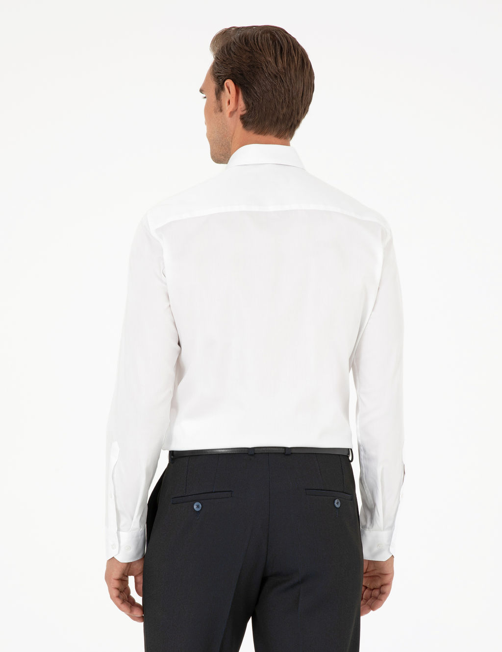 Beyaz %100 Pamuk Parlak Saten Slim Fit Uzun Kollu Basic G_mlek