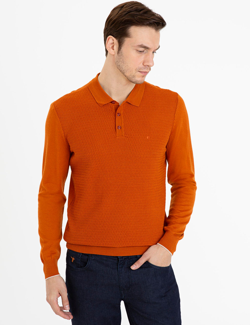 Свитер из полушерстяного трикотажа с воротником-поло стандартного кроя плитки - Cacharel фото 7