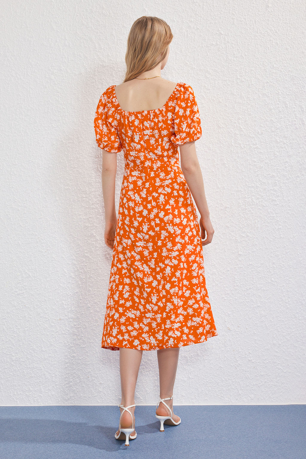 Yesil Cicekli Midi Dokuma Elbise TWOSS25EL00763 - Trendyolmilla фото 8