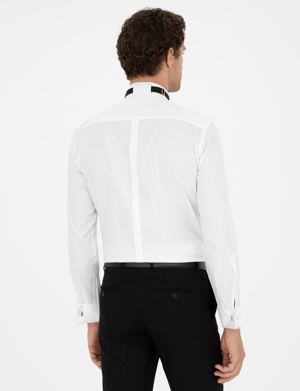 Beyaz Slim Fit Pamuk Kar___ml_ Man_etli Smokin G_mlek