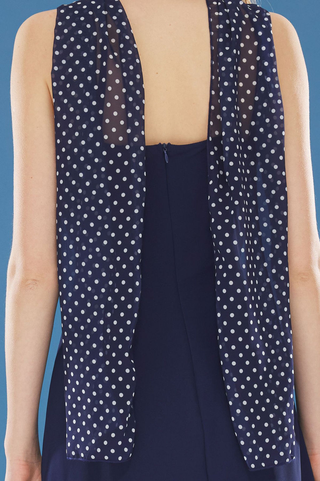 Lacivert Puantiyeli A Kesim Yakas? Fularl? Maxi Dokuma Elbise TWOSS25EL00290 - Trendyolmilla фото 4