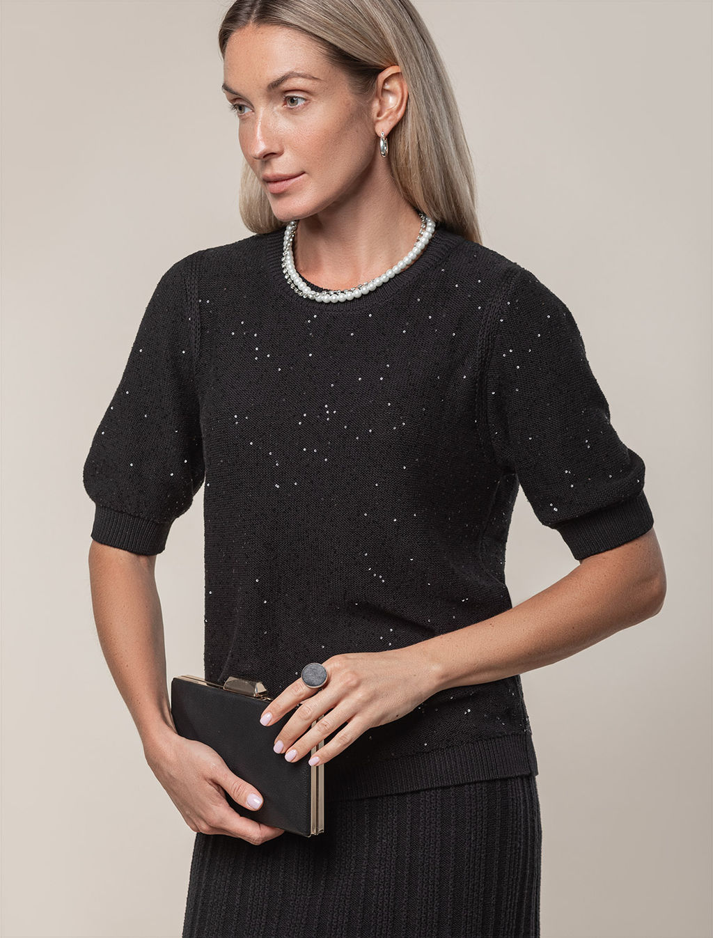 VILATTE / Джемпер из хлопковой пряжи с пайетками  фото 6