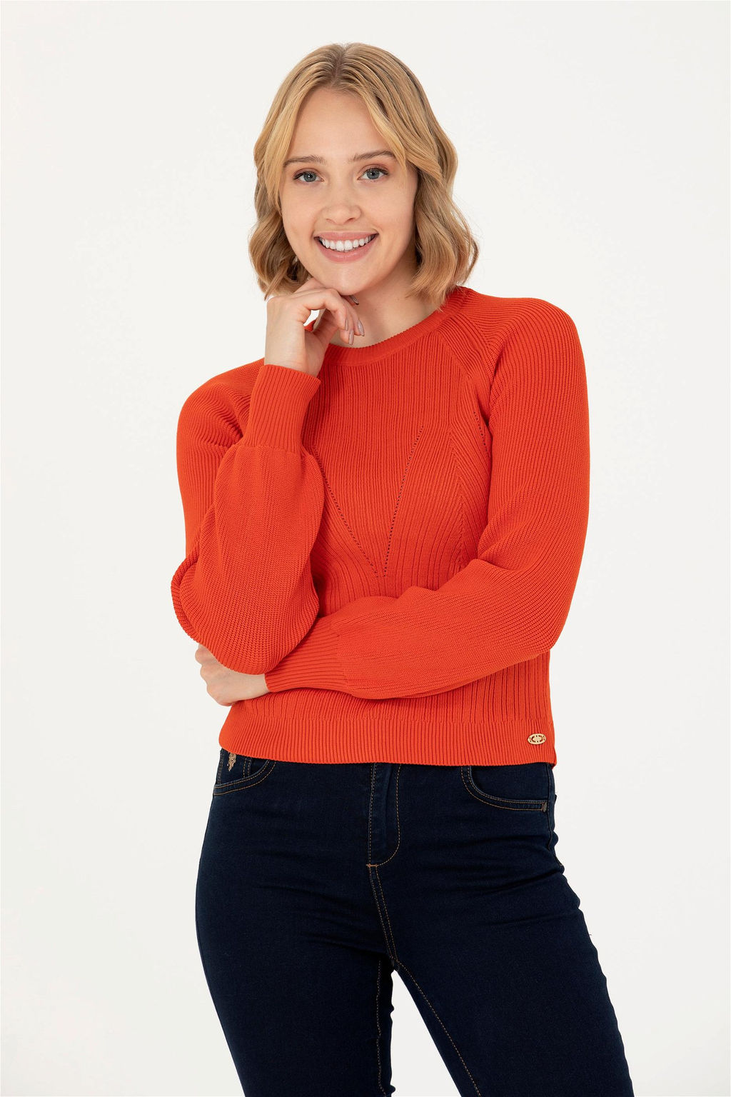 Женский оранжевый свитер с круглым вырезом Неожиданная скидка в корзине - U.s. polo assn фото 3