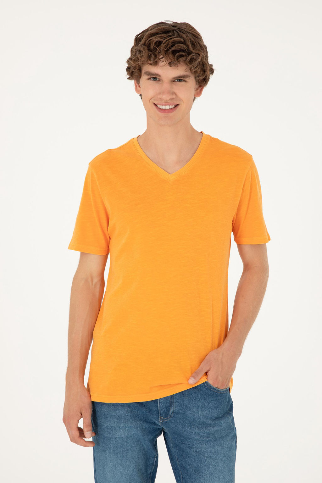 Мужская оранжевая базовая футболка - U.s. polo assn фото 3