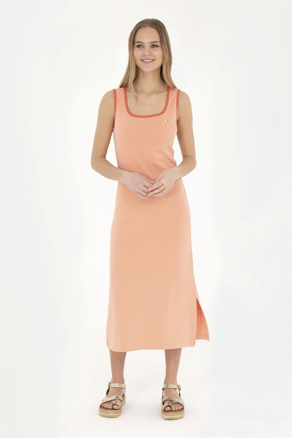 Женское трикотажное платье цвета лосося - U.s. polo assn фото 3