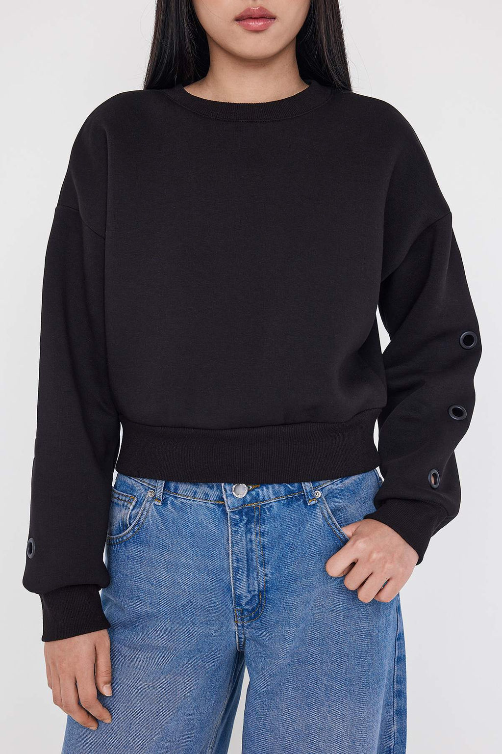 Teen Siyah Kus Gozu Detayl? Regular/Normal Kal?p Orme Sweatshirt TWOAW26SW00144 - Trendyolmilla фото 4
