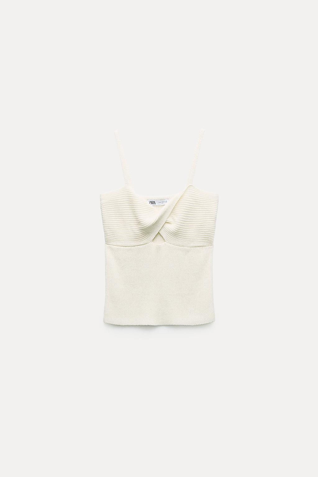 PLAIN LINEN BLEND KNIT TOP WITH KNOT DETAIL - Zara фото 3