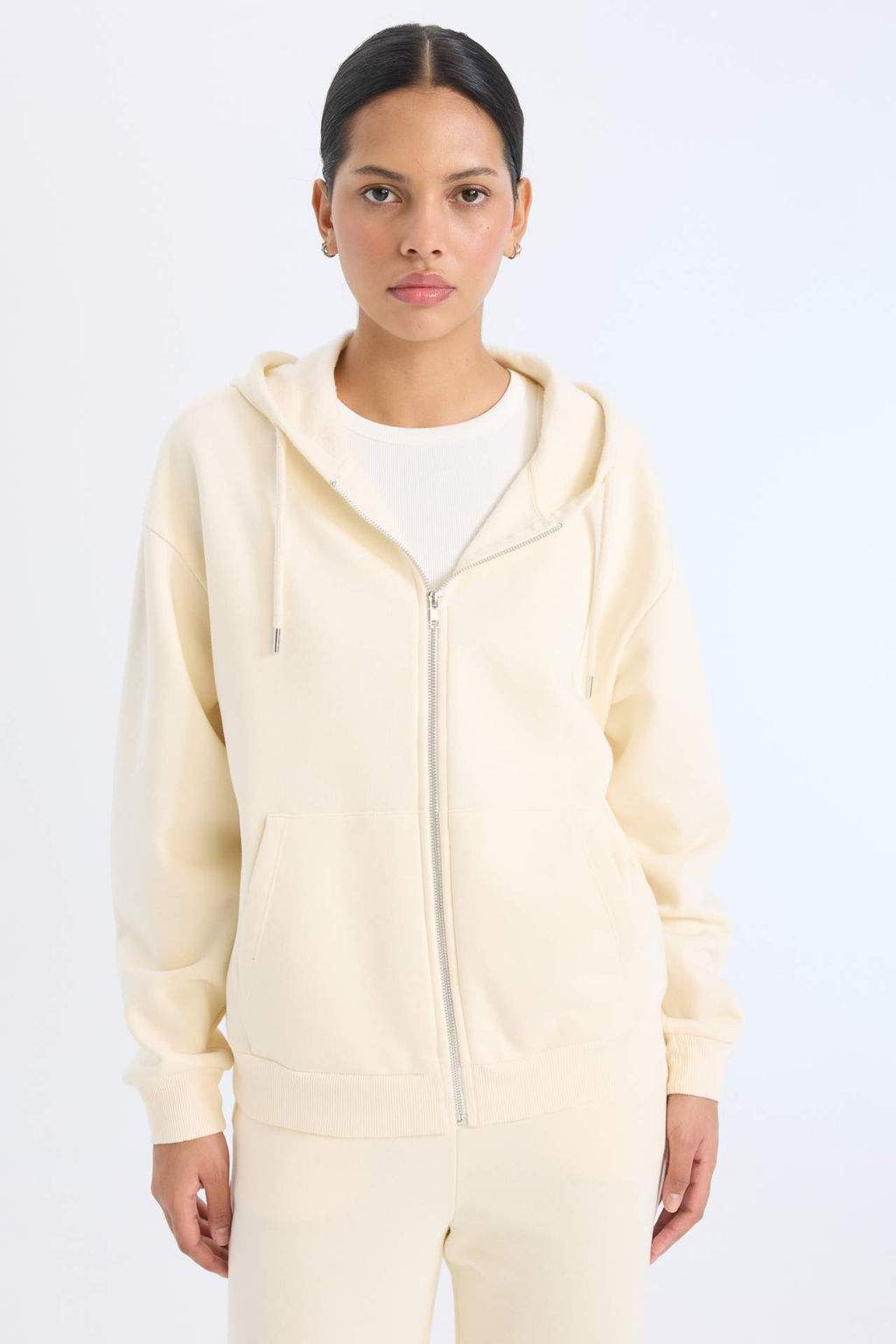 Relax Fit Kapusonlu Cepli Basic Duz Fermuarl? Sweatshirt - Defacto фото 7