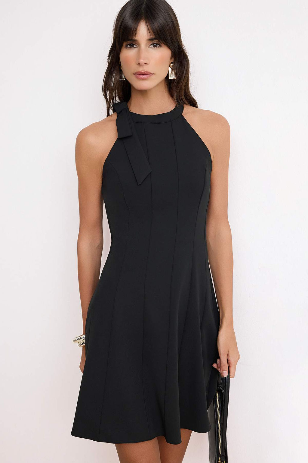 Siyah Duz Etegi Belden Ac?lan Fiyonklu K?sa / Mini Dokuma Elbise TWOSS25EL00245