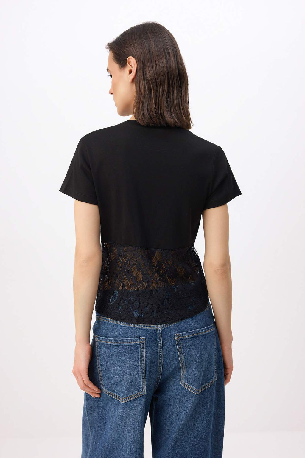 Siyah Duz Fitted Bisiklet Yaka K?sa Dantel Detayl? Crop Pamuk Ribana Orme Bluz TWOSS26BZ00726 - Trendyolmilla фото 4