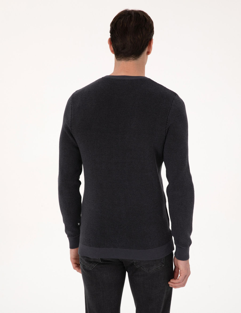 Antrasit Slim Fit Pamuk Kar___ml_ Bisiklet Yaka Triko Kazak - Cacharel фото 5