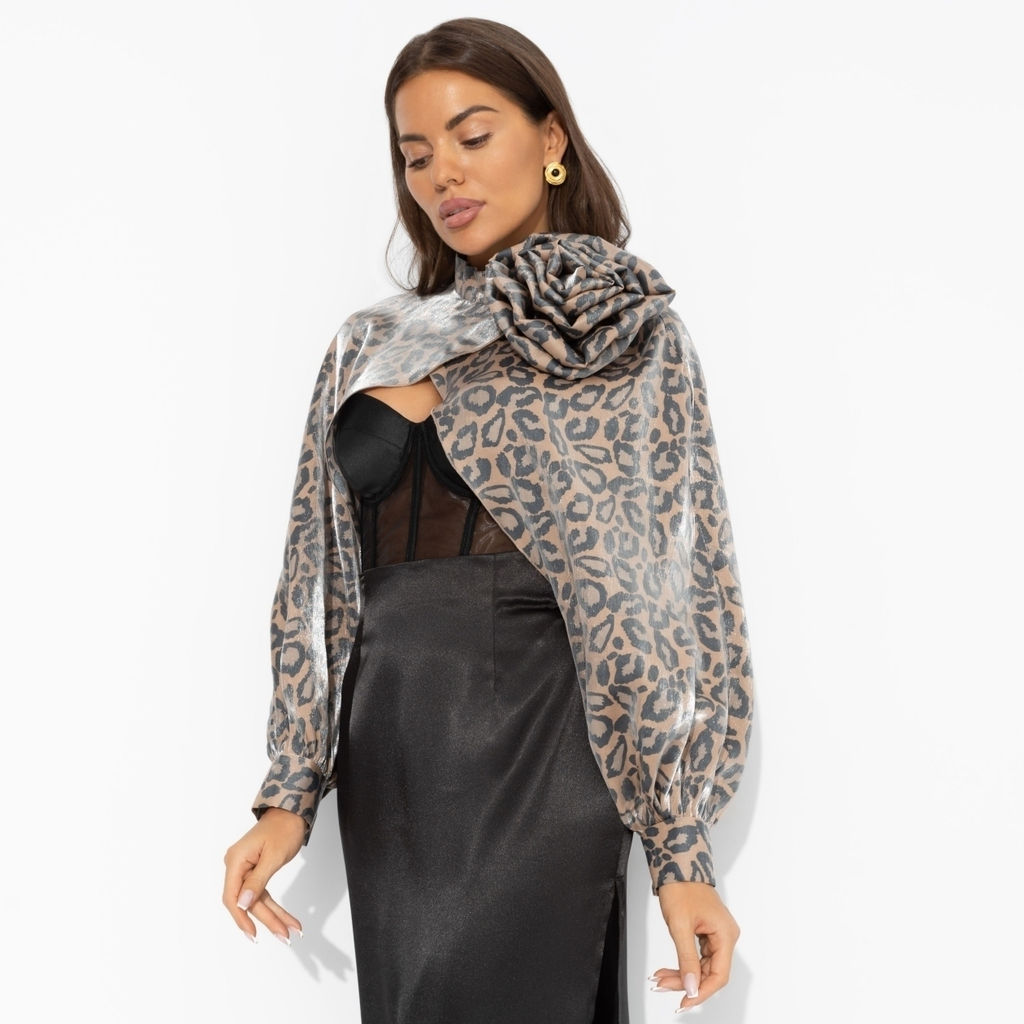 Болеро с перламутровым блеском, Деловой взгляд (леопардовое, с брошкой) - Charutti фото 2