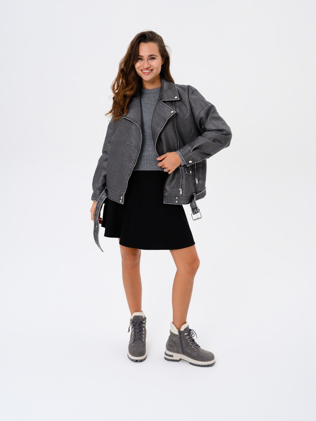 Ботинки 261.uno9gr.Серый замок замша+бежевый/байка