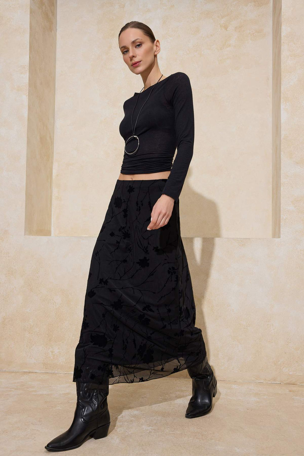 Murdum Flok Bask?l? Kalem Maxi/Uzun Tul Esnek Orme Etek TWOAW26ET00146 - Trendyolmilla фото 6