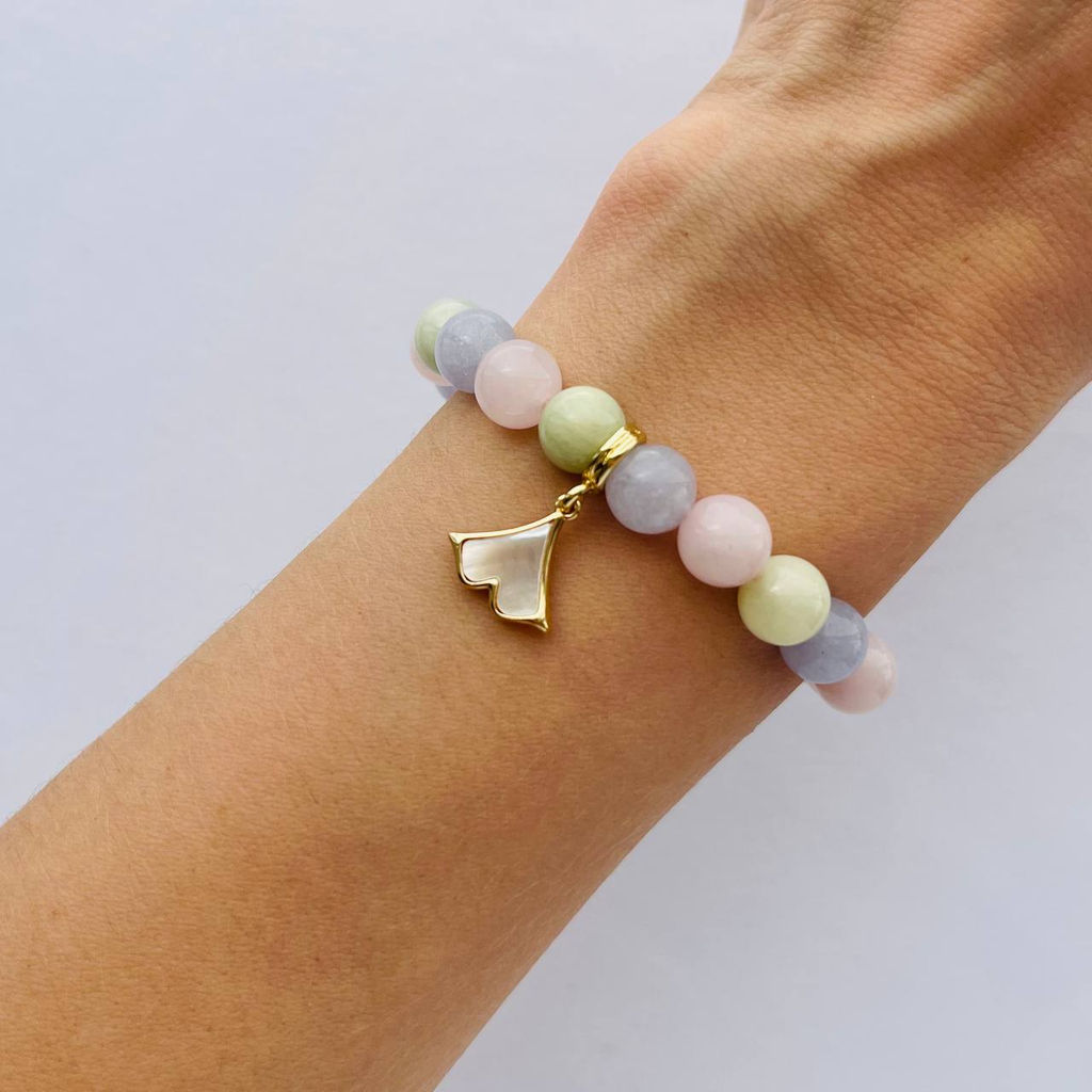 Браслет из Берилла микс, Розового кварца и тон. Кварца с подвеской 16,5 см - Радуга самоцветов фото 3