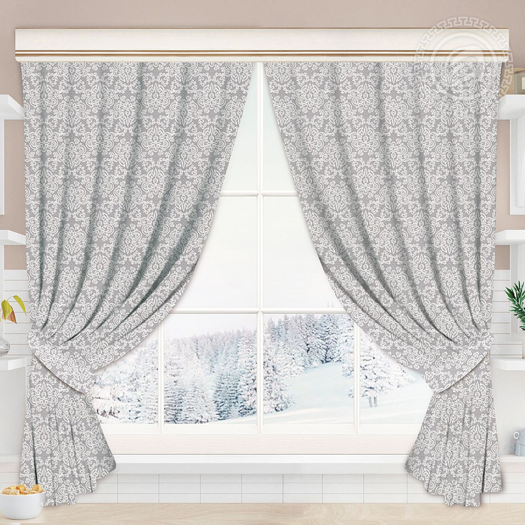 Шторы для кухни с подхватом Кружево 145*180/Шторы: 2 шт.- 145*180, подхваты: 2 шт. Шторы "АРТ ДИЗАЙН" для кухни