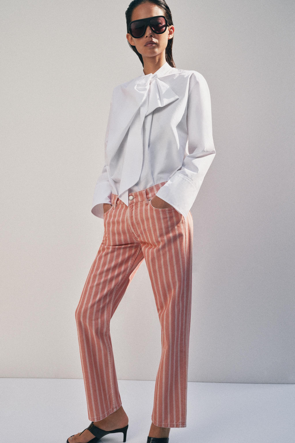 JEANS ZW COLLECTION SLIM TIRO MEDIO RAYAS / Coral - Zara фото 4