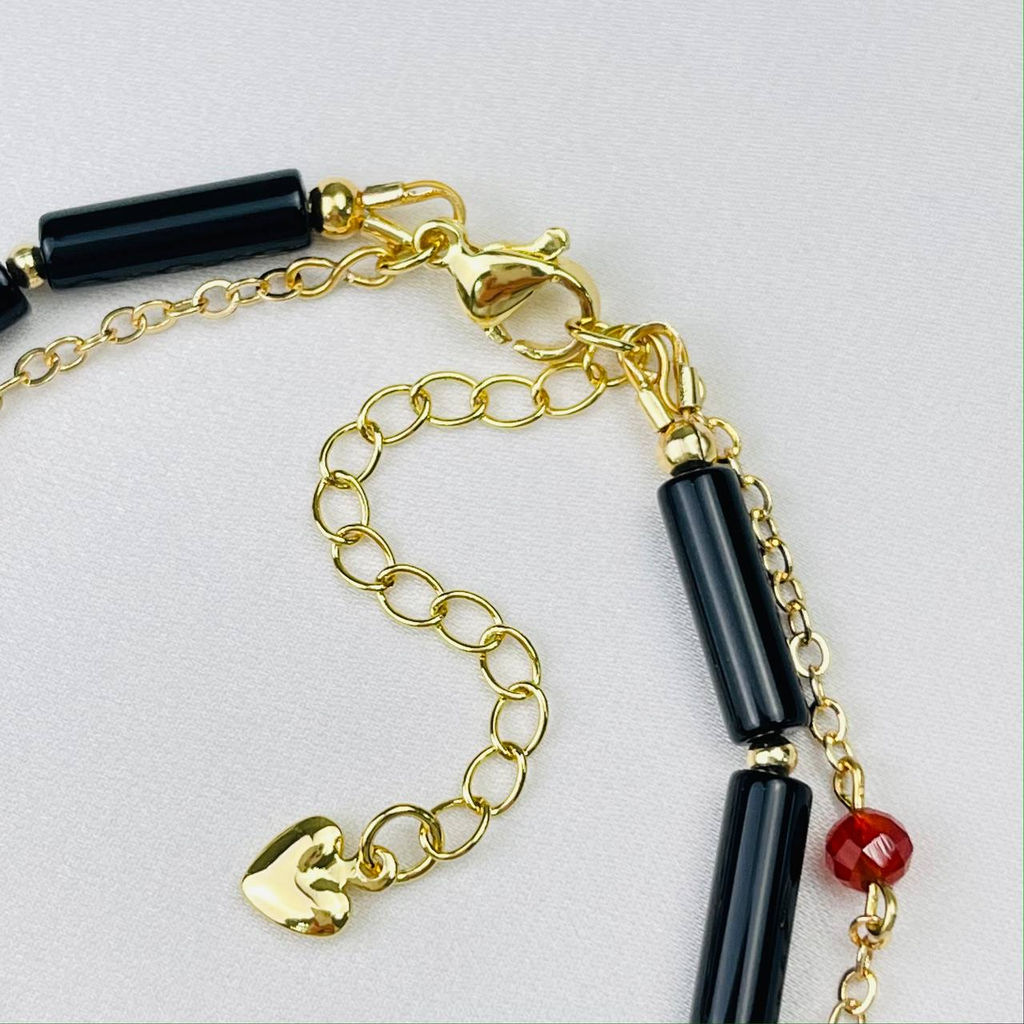 Браслет двойной из черного Агата и Сердолика 16,5 см +