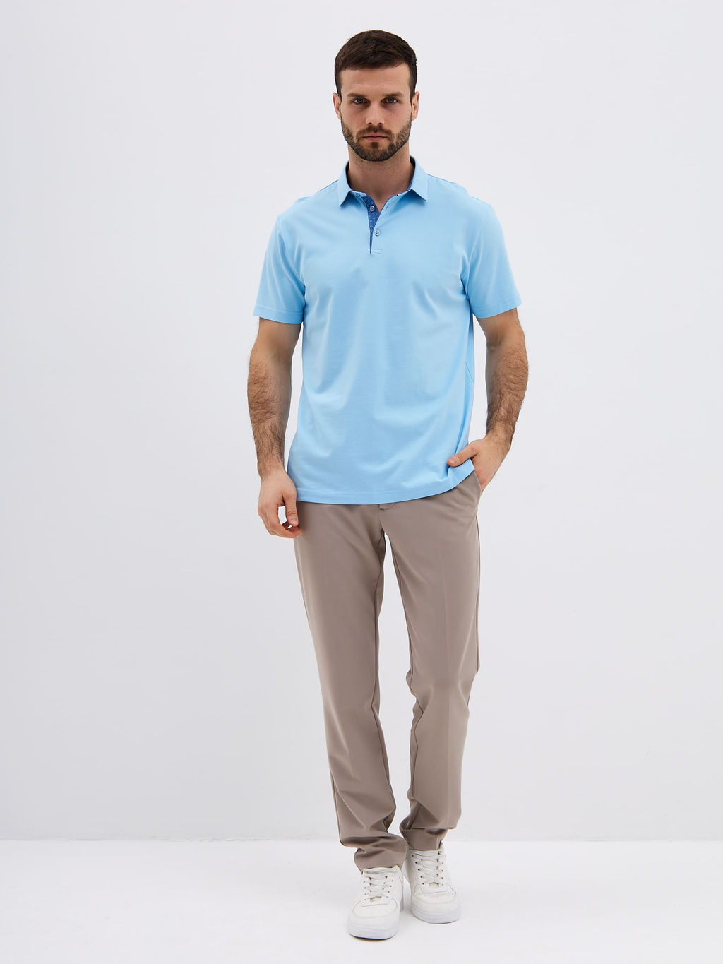 Джемпер мужской с воротником поло короткий рукав GREG G144-PO1246T-SAS201 (голубой)  фото 3