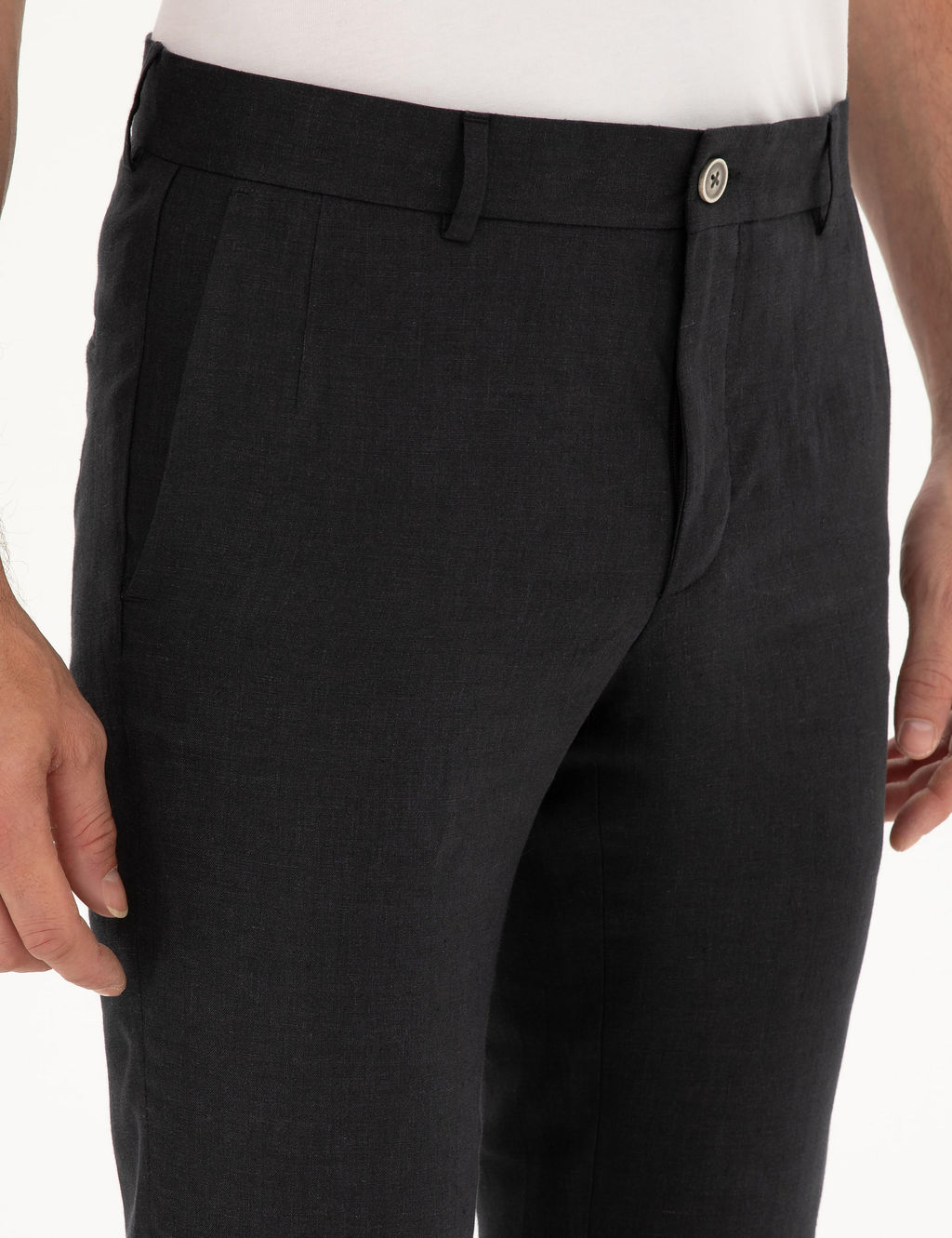 Siyah Slim Fit %100 Keten Pantolon