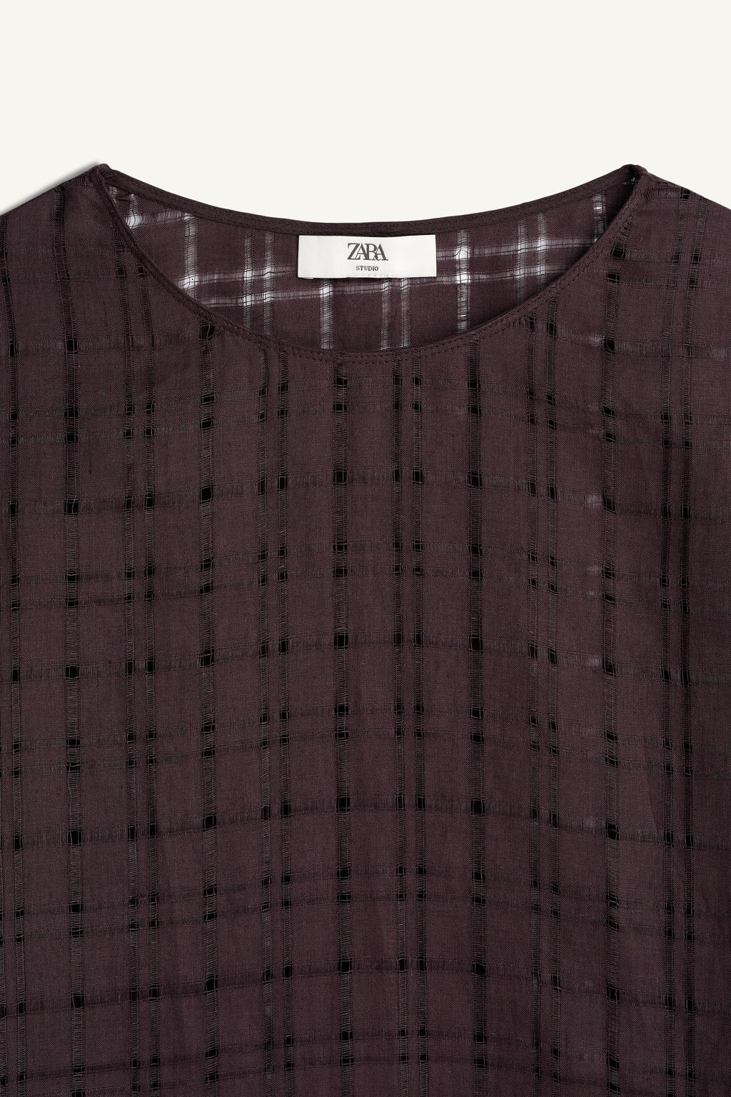 CAMISA PA?UELO ESTRUCTURA 100% LINO / Berenjena oscuro - Zara фото 8