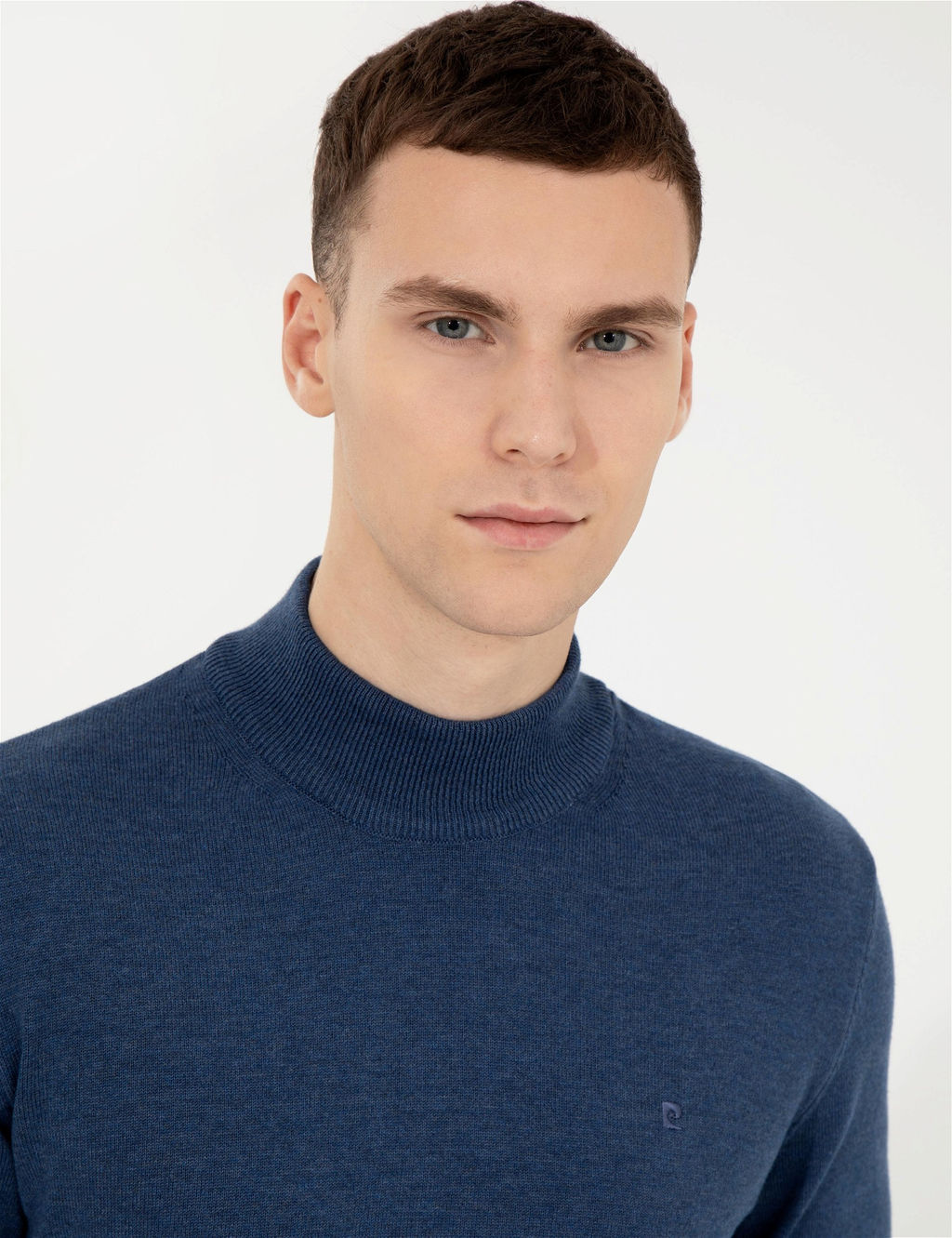 _ndigo Melanj Slim Fit Yar_m Bal_k__ Yaka Basic Triko Kazak