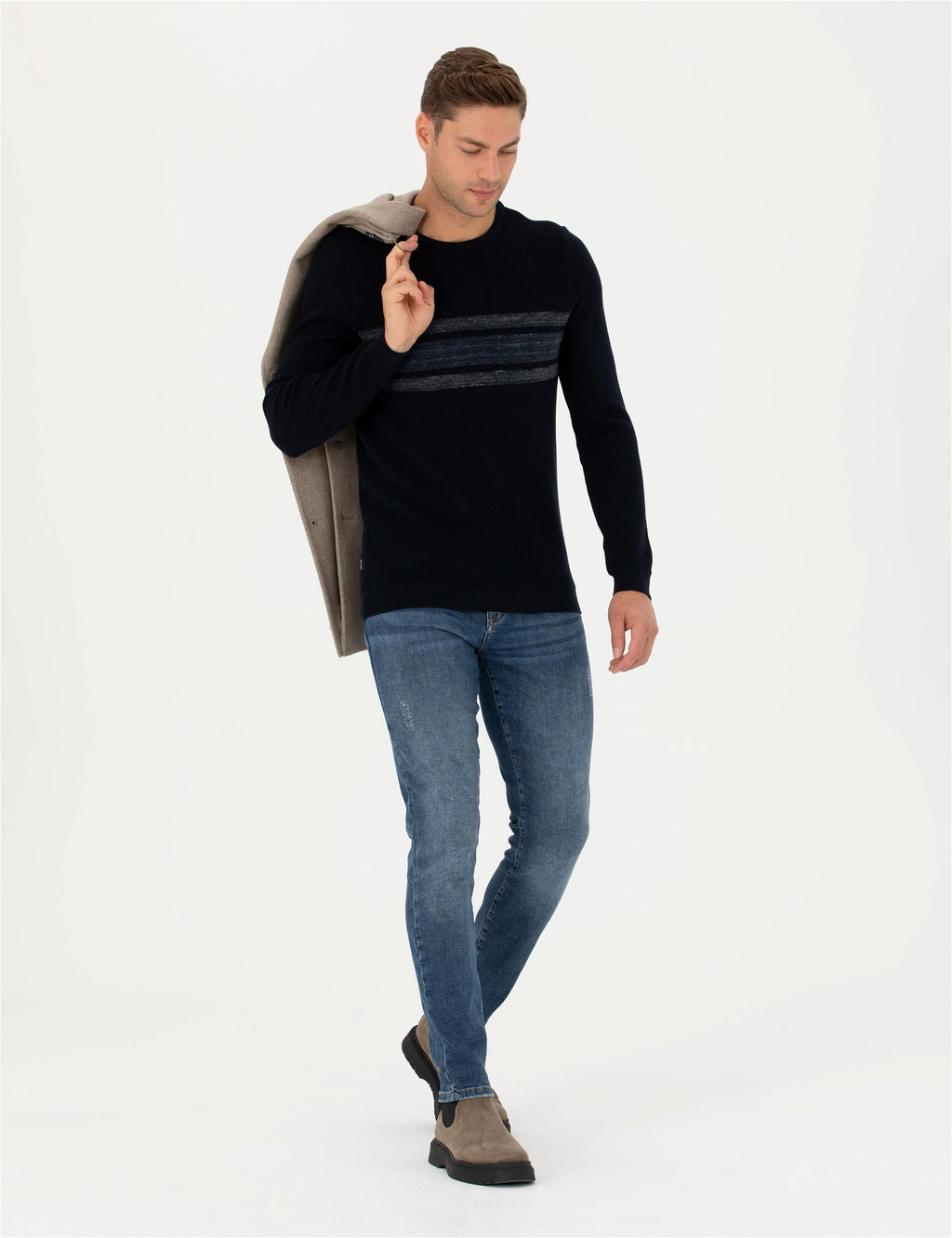 Koyu Lacivert Slim Fit Fermuarl_ Dik Yaka Triko Kazak - Pierre cardin фото 4