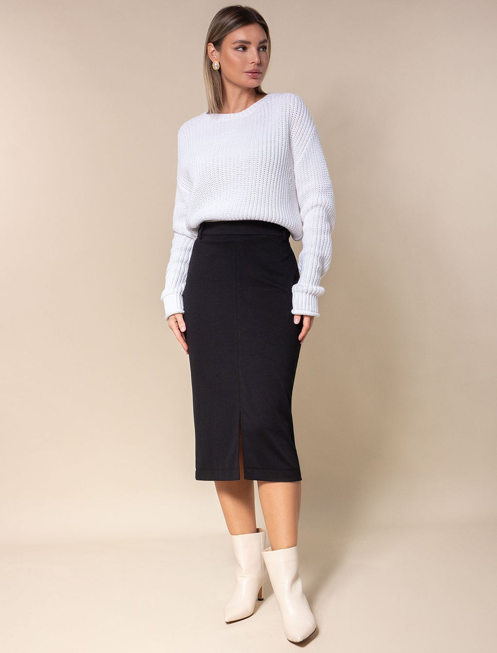Юбка Vilatte D46.040 карандаш из джерси чёрный  фото 3