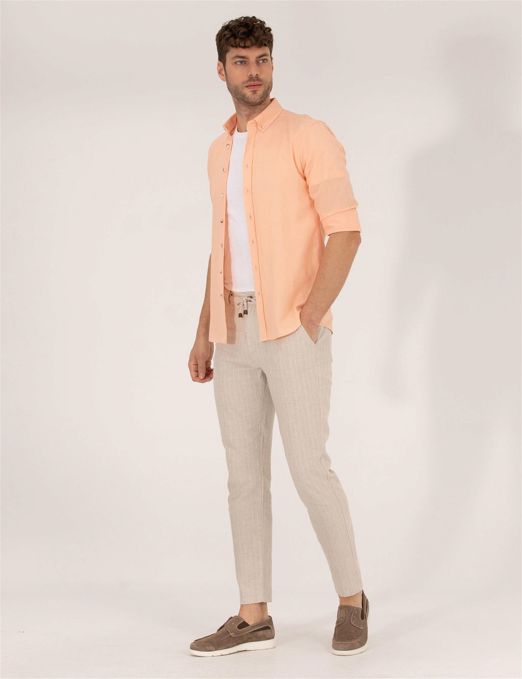 Bej Carrot Fit Beli Lastikli Keten Kar___ml_ Kanvas Pantolon - Pierre cardin фото 5