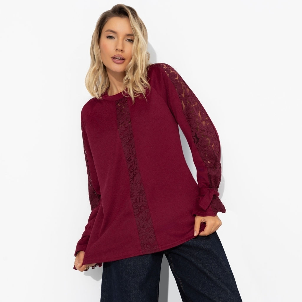 Свитшот комбинированный с кружевом, Приз зрительских симпатий (бордовый) - Charutti фото 4