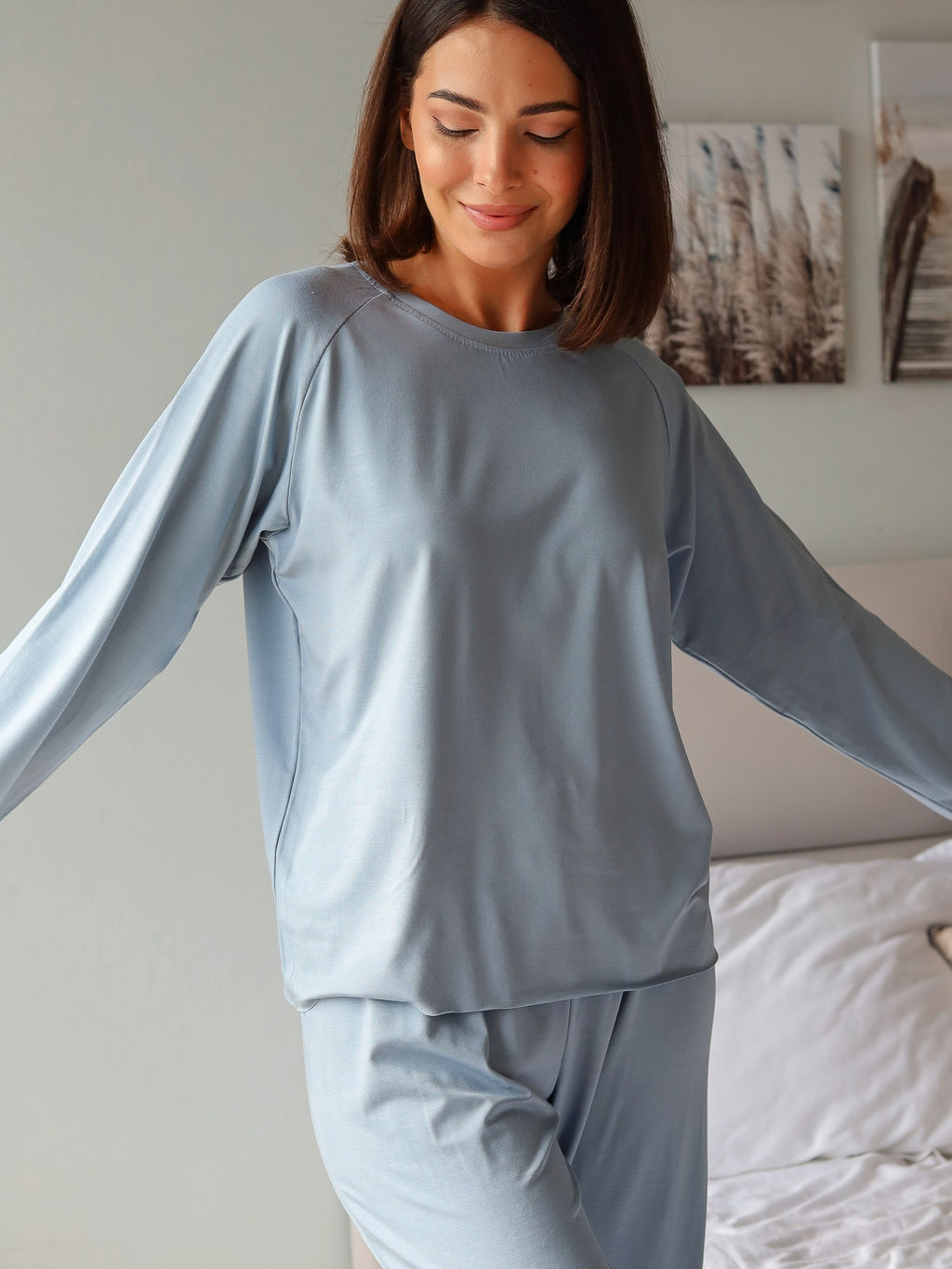 Костюм для дома BAMBUK с брюками, серо-голубой - Inzibe фото 3
