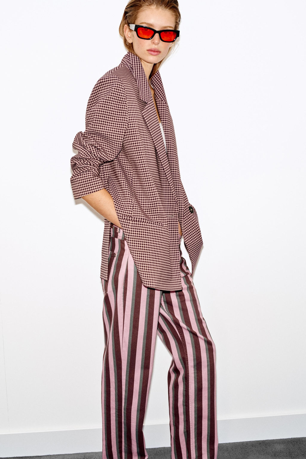 BLAZER CRUZADA OVERSIZE CUADRO VICHY / Rosa - Zara фото 3