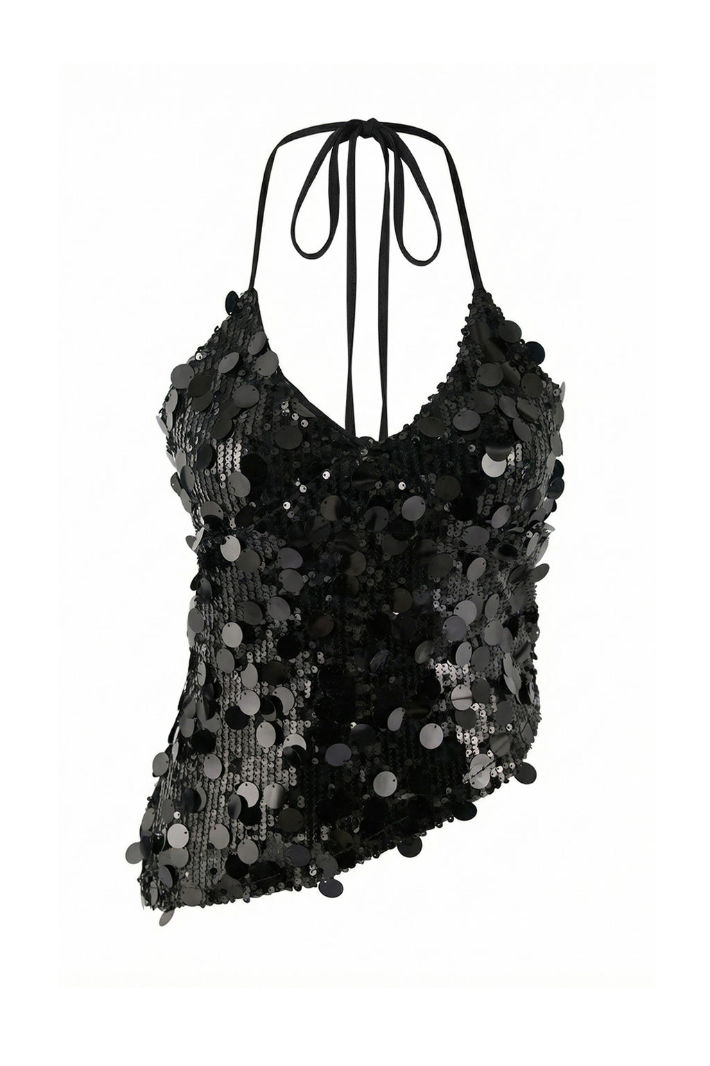 Siyah Payetli Ask?l? Asimetrik Kesim Bluz TPRSS26BZ00017