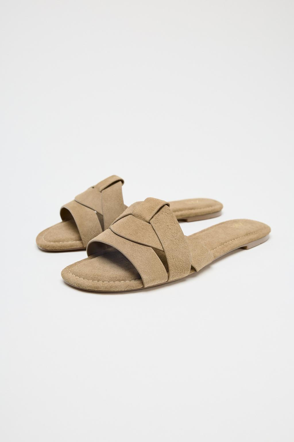 CROSSOVER SPLIT SUEDE FLAT SANDALS - Zara фото 4