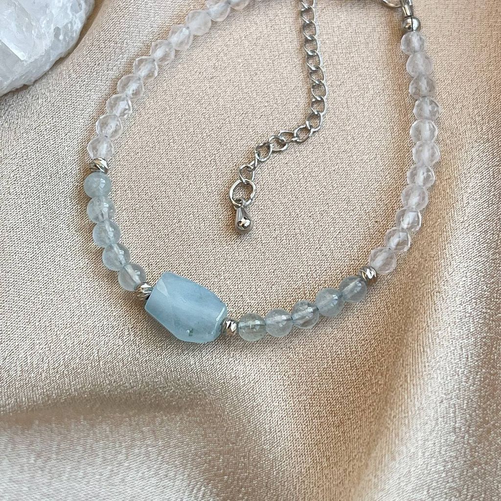 Браслет из Горного Хрусталя и Аквамарина 18,5 см +
