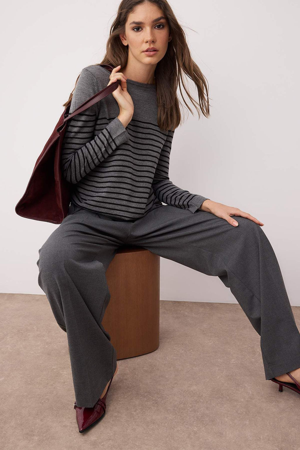 Antrasit Basic Cizgili Triko Kazak TWOAW23KZ01846