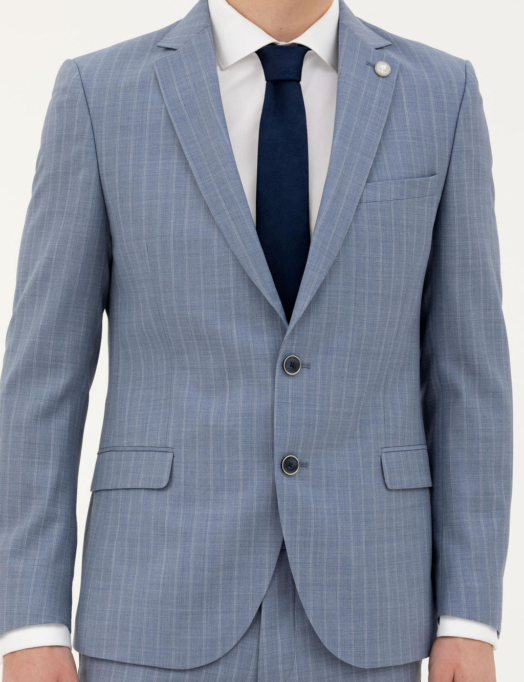Koyu Mavi Ex. Slim Fit %100 Y_n _izgili Tak_m Elbise