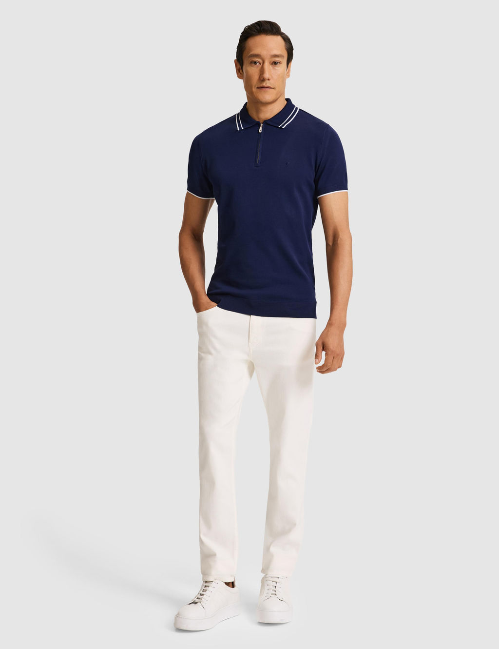 Lacivert Slim Fit Fermuarl_ Polo Yaka Triko T-shirt