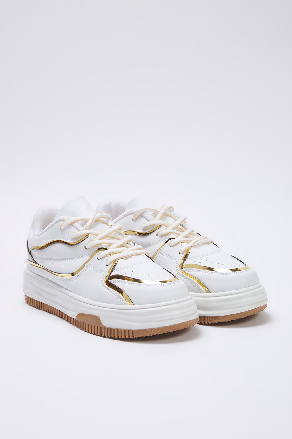 Trendyolmilla Shoes Beyaz Metalik Gold Detayl? Bagc?kl? Kad?n Spor Ayakkab? TAKSS25SN00036  фото 4