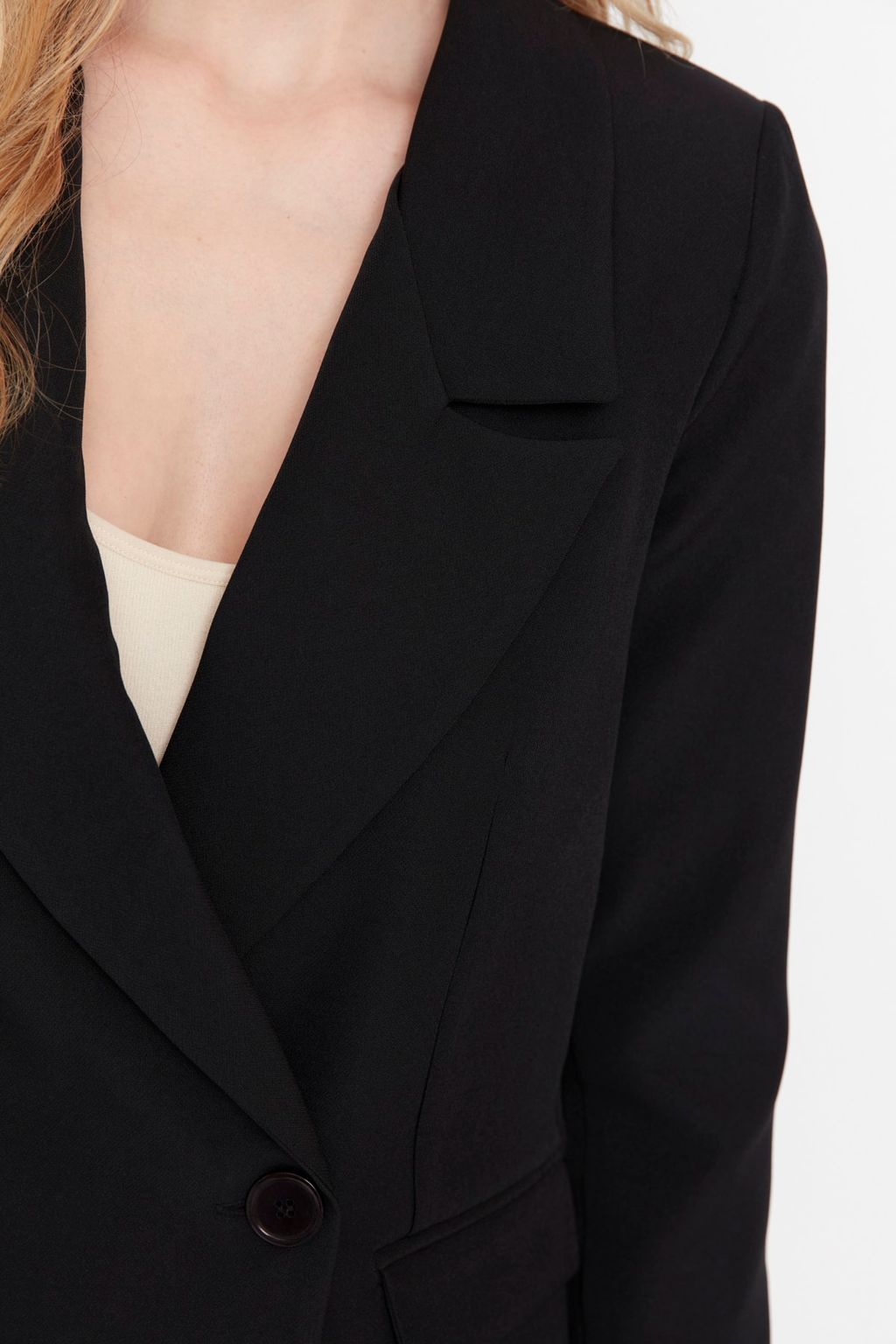 Siyah Regular Astarl? Kruvaze Kapama Dokuma Blazer Ceket TWOSS20CE0059