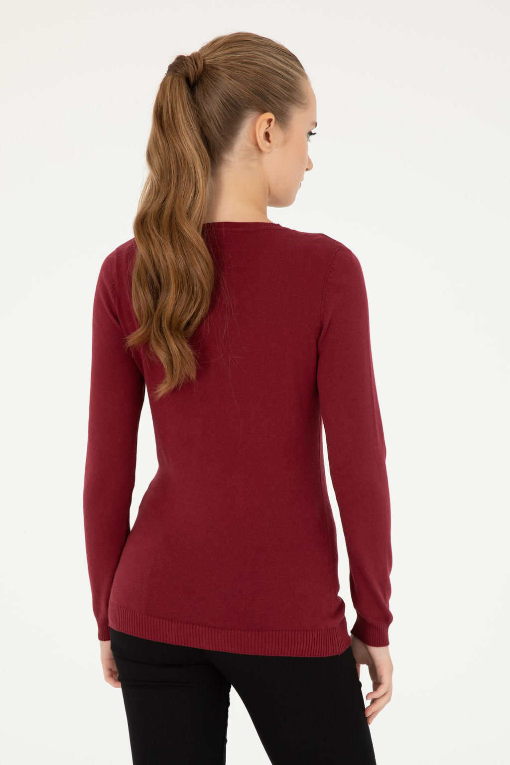Женский бордовый базовый свитер с v-образным вырезом Неожиданная скидка в корзине - U.s. polo assn фото 5