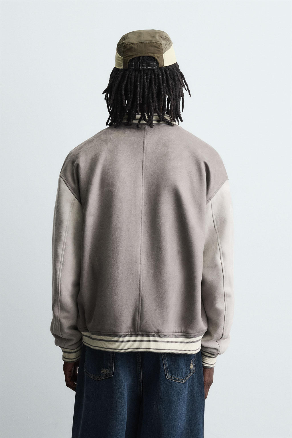 FAUX SUEDE BOMBER JACKET WITH PATCHES