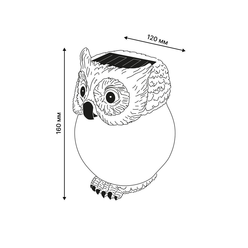 USL-S-813/GT160 OWL Садовый светильник на солнечной батарее Сова. 1 светодиод. Белый свет. 1*АА Ni-Mh аккумулятор в/к. IP44. TM Uniel - Volpe фото 10